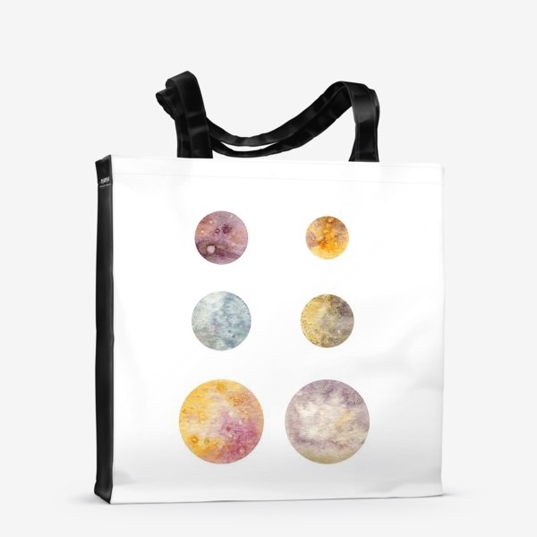 Сумка-шоппер &laquo;Акварельная нарисованная вручную яркая иллюстрация с космическими планетами, Космос, круг, шар, пятно&raquo;