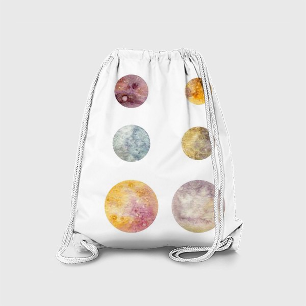 Рюкзак «Акварельная нарисованная вручную яркая иллюстрация с космическими планетами, Космос, круг, шар, пятно»