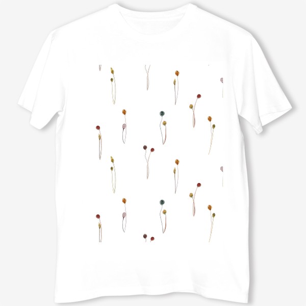 Футболка &laquo;Акварельный нарисованный вручную бесшовный фон с яркими иллюстрациями простых растений колосков, травинок, цветов&raquo;
