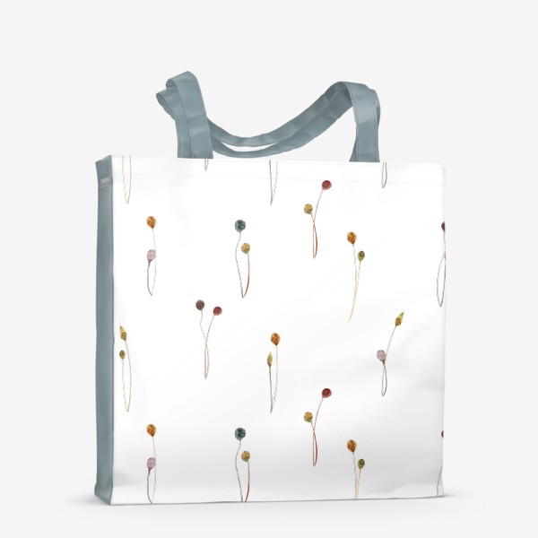 Сумка-шоппер &laquo;Акварельный нарисованный вручную бесшовный фон с яркими иллюстрациями простых растений колосков, травинок, цветов&raquo;