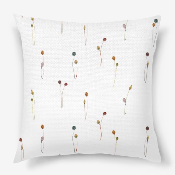 Подушка «Акварельный нарисованный вручную бесшовный фон с яркими иллюстрациями простых растений колосков, травинок, цветов»
