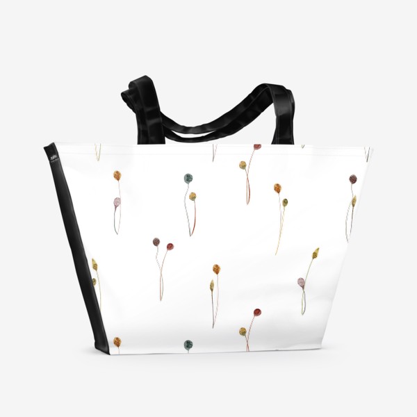 Пляжная сумка «Акварельный нарисованный вручную бесшовный фон с яркими иллюстрациями простых растений колосков, травинок, цветов»