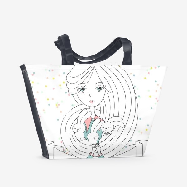 Пляжная сумка «Девочка с кроликами. С днем рождения!»