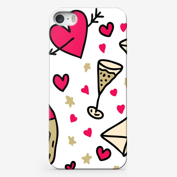 Чехол iPhone «Шампанское и сердечки»