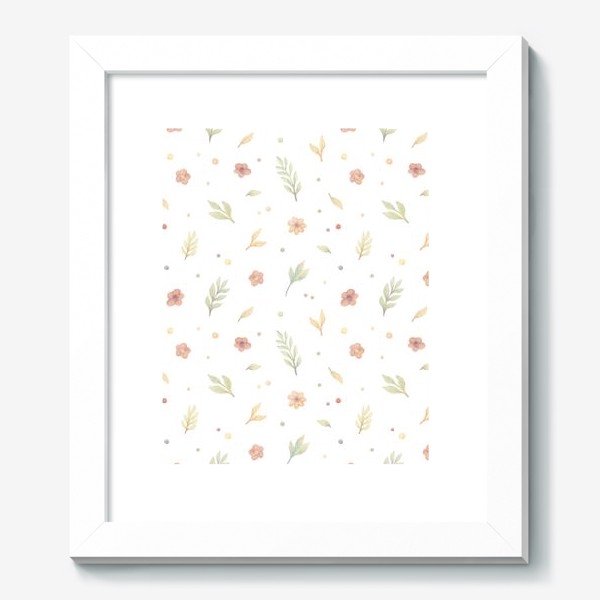 Картина &laquo;Акварельный нарисованный вручную бесшовный фон с нежными иллюстрациями простых растений, весенних цветов&raquo;