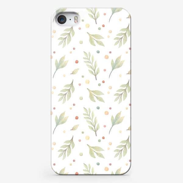 Чехол iPhone «Акварельный нарисованный вручную бесшовный фон с нежными иллюстрациями простых растений, весенних цветов, веточек, точек»