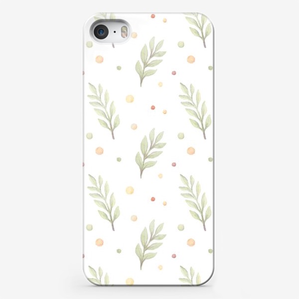 Чехол iPhone «Акварельный нарисованный вручную бесшовный фон с нежными иллюстрациями простых растений, весенних цветов, веточек, точек»
