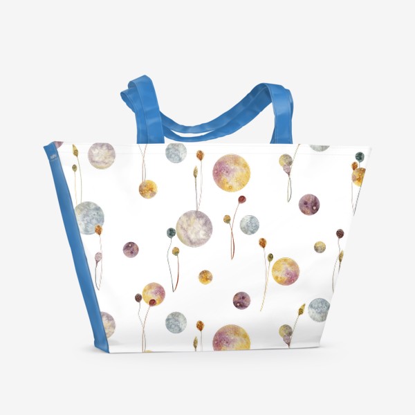Пляжная сумка &laquo;Акварельный нарисованный вручную бесшовный фон с яркими иллюстрациями простых растений колосков, травинок, цветов, пятен&raquo;