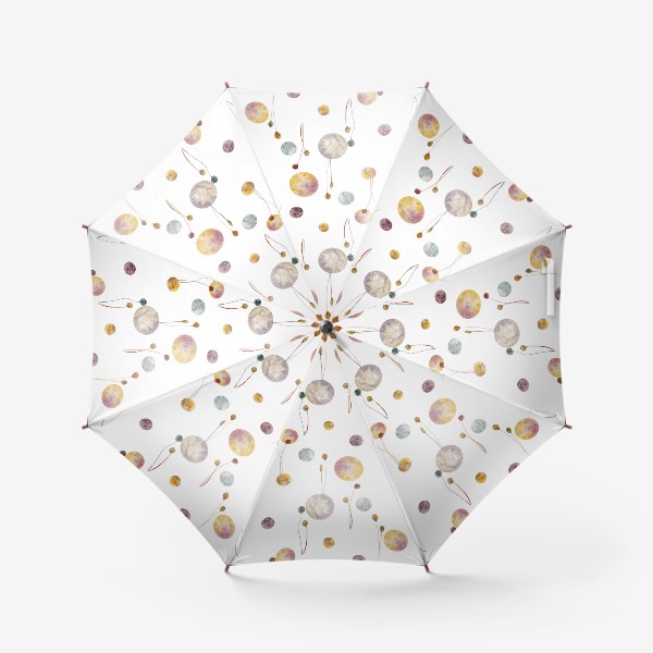 Зонт «Акварельный нарисованный вручную бесшовный фон с яркими иллюстрациями простых растений колосков, травинок, цветов, пятен»