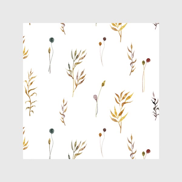 Шторы &laquo;Акварельный нарисованный вручную бесшовный фон с яркими иллюстрациями простых растений колосков, травинок, цветов. Рожь&raquo;
