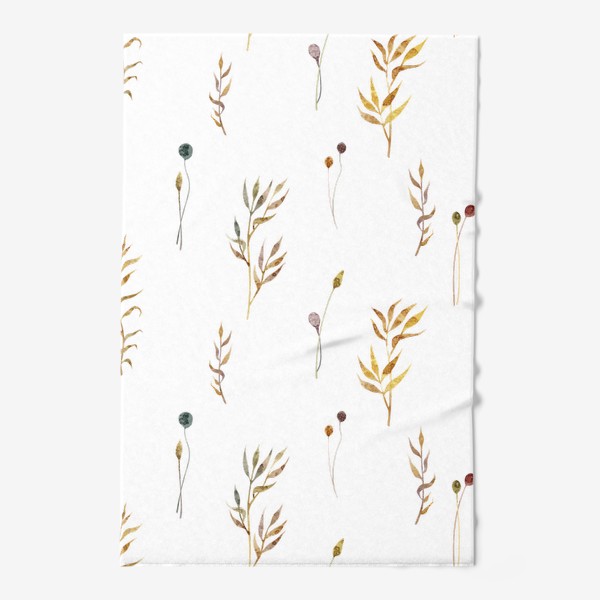 Полотенце &laquo;Акварельный нарисованный вручную бесшовный фон с яркими иллюстрациями простых растений колосков, травинок, цветов. Рожь&raquo;