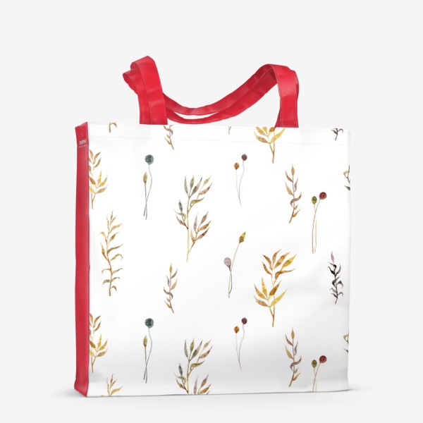 Сумка-шоппер «Акварельный нарисованный вручную бесшовный фон с яркими иллюстрациями простых растений колосков, травинок, цветов. Рожь»