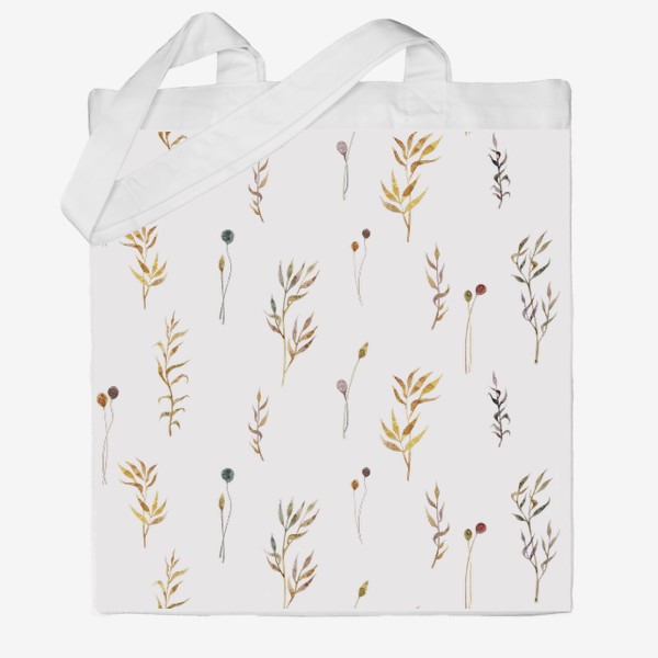 Сумка хб &laquo;Акварельный нарисованный вручную бесшовный фон с яркими иллюстрациями простых растений колосков, травинок, цветов. Рожь&raquo;