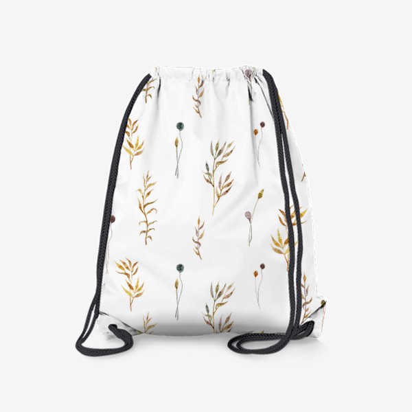Рюкзак «Акварельный нарисованный вручную бесшовный фон с яркими иллюстрациями простых растений колосков, травинок, цветов. Рожь»