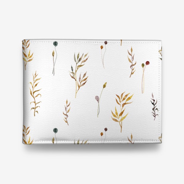 Кошелек «Акварельный нарисованный вручную бесшовный фон с яркими иллюстрациями простых растений колосков, травинок, цветов. Рожь»