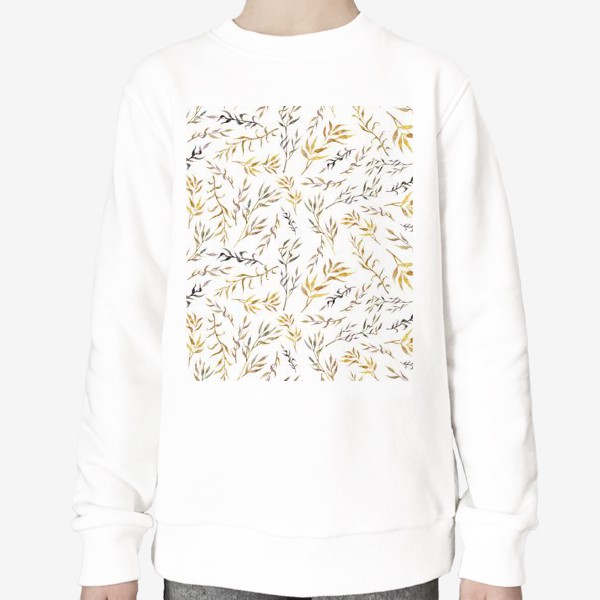 Свитшот &laquo;Акварельный нарисованный вручную бесшовный фон с яркими иллюстрациями простых растений колосков, травинок, цветов. Рожь&raquo;