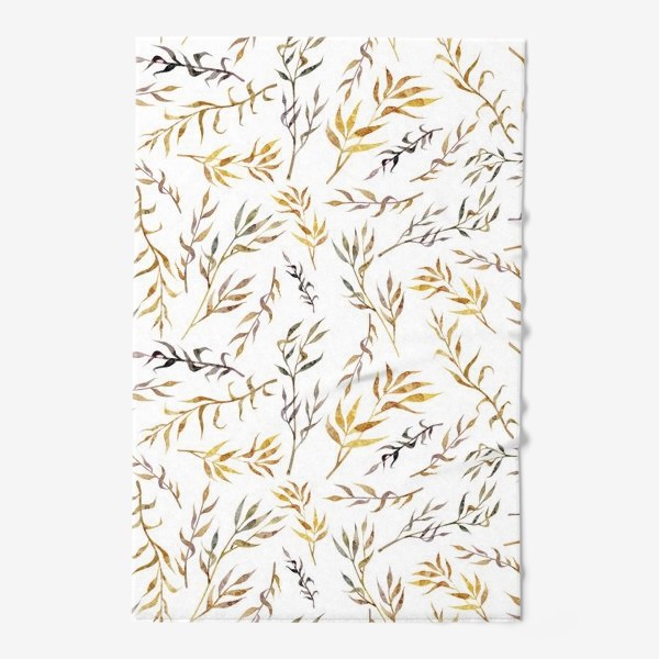 Полотенце «Акварельный нарисованный вручную бесшовный фон с яркими иллюстрациями простых растений колосков, травинок, цветов. Рожь»