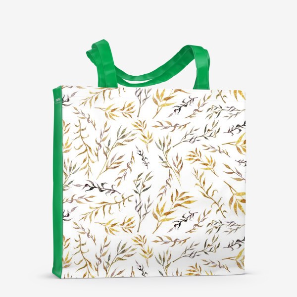 Сумка-шоппер &laquo;Акварельный нарисованный вручную бесшовный фон с яркими иллюстрациями простых растений колосков, травинок, цветов. Рожь&raquo;