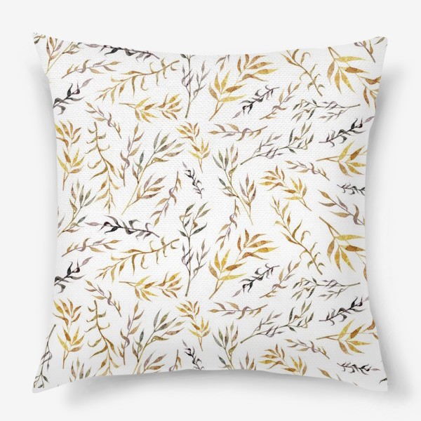 Подушка &laquo;Акварельный нарисованный вручную бесшовный фон с яркими иллюстрациями простых растений колосков, травинок, цветов. Рожь&raquo;