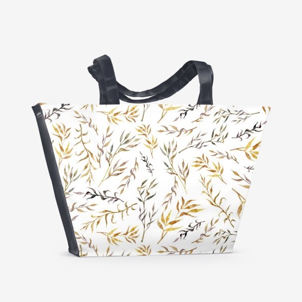 Пляжная сумка «Акварельный нарисованный вручную бесшовный фон с яркими иллюстрациями простых растений колосков, травинок, цветов. Рожь»