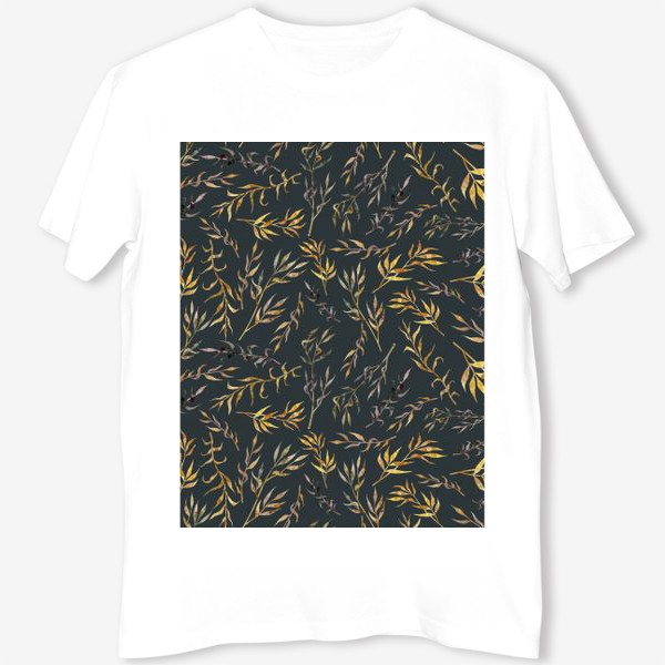 Футболка &laquo;Акварельный нарисованный вручную бесшовный фон с яркими иллюстрациями простых растений колосков, травинок, цветов. Рожь&raquo;