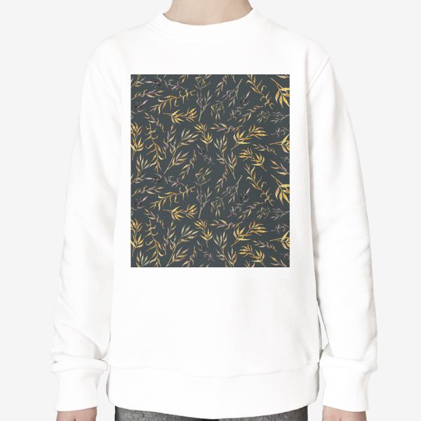Свитшот &laquo;Акварельный нарисованный вручную бесшовный фон с яркими иллюстрациями простых растений колосков, травинок, цветов. Рожь&raquo;