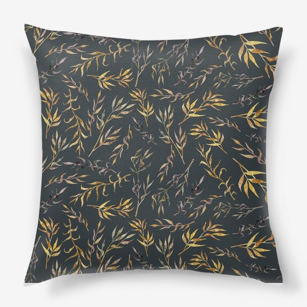 Подушка «Акварельный нарисованный вручную бесшовный фон с яркими иллюстрациями простых растений колосков, травинок, цветов. Рожь»