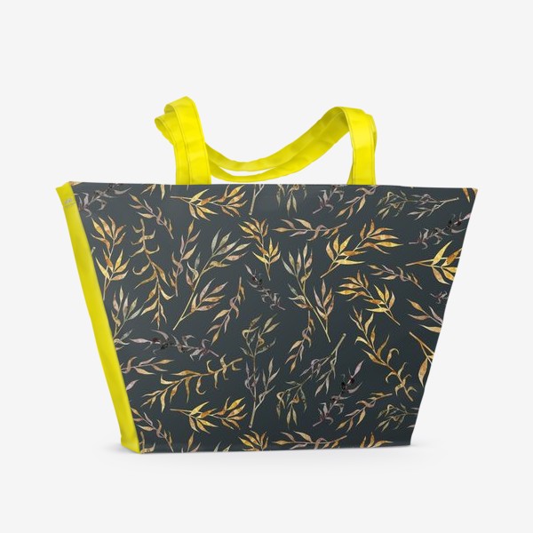 Пляжная сумка &laquo;Акварельный нарисованный вручную бесшовный фон с яркими иллюстрациями простых растений колосков, травинок, цветов. Рожь&raquo;