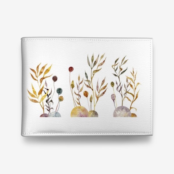 Кошелек «Акварельная нарисованная вручную яркая иллюстрация с простыми растениями-колоски, травинки, цветы на кочках. Рожь»