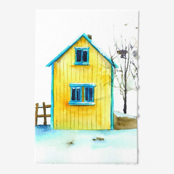 Полотенце «Жёлтый дачный домик на фоне голубого снега»