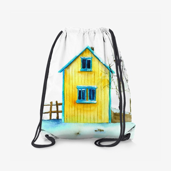 Рюкзак «Жёлтый дачный домик на фоне голубого снега»