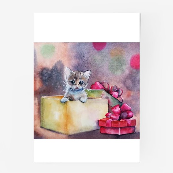 Постер «Котёнок в подарочной коробке»