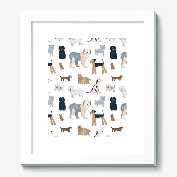 Картина «Нарисованный вручную бесшовный фон со стильными собаками разных пород и размеров. Домашние животные, питомцы»