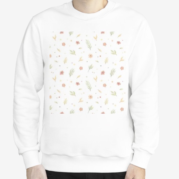 Свитшот &laquo;Акварельный нарисованный вручную бесшовный фон с нежными иллюстрациями простых растений, весенних цветов&raquo;