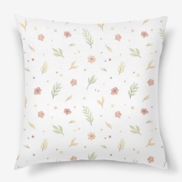 Подушка &laquo;Акварельный нарисованный вручную бесшовный фон с нежными иллюстрациями простых растений, весенних цветов&raquo;