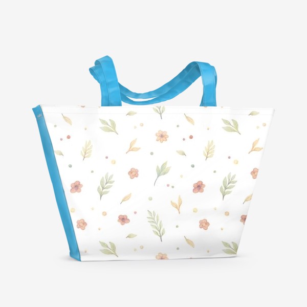Пляжная сумка &laquo;Акварельный нарисованный вручную бесшовный фон с нежными иллюстрациями простых растений, весенних цветов&raquo;