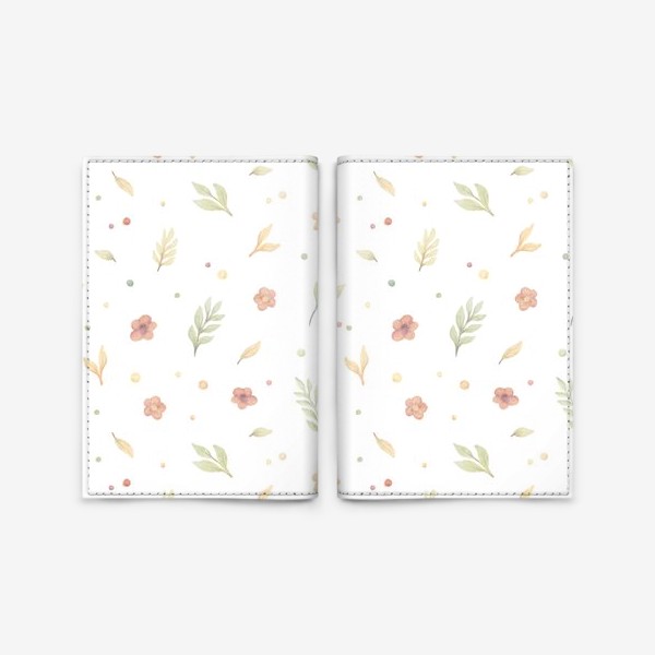 Обложка для паспорта «Акварельный нарисованный вручную бесшовный фон с нежными иллюстрациями простых растений, весенних цветов»