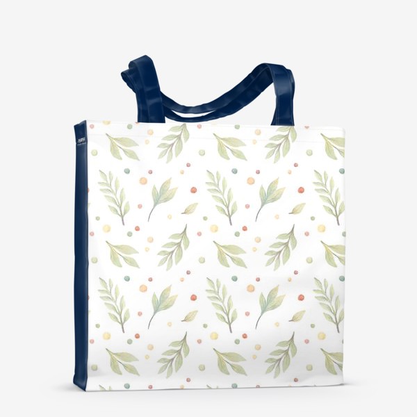 Сумка-шоппер &laquo;Акварельный нарисованный вручную бесшовный фон с нежными иллюстрациями простых растений, весенних цветов, веточек, точек&raquo;