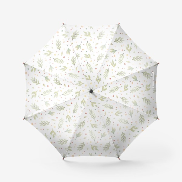 Зонт &laquo;Акварельный нарисованный вручную бесшовный фон с нежными иллюстрациями простых растений, весенних цветов, веточек, точек&raquo;