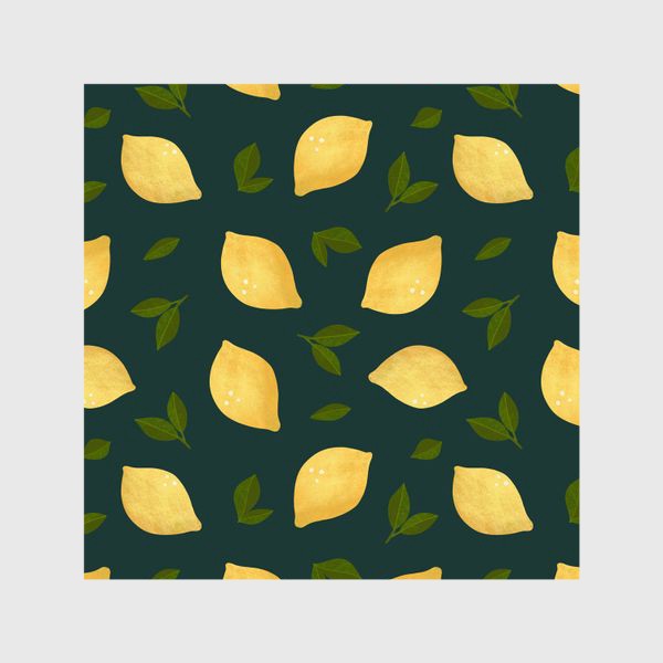 Шторы &laquo;Яркие лимоны на зелёном фоне Цитрусы и листья Лимонный принт Паттерн с лимонами&raquo;