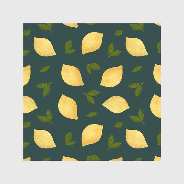 Скатерть &laquo;Яркие лимоны на зелёном фоне Цитрусы и листья Лимонный принт Паттерн с лимонами&raquo;