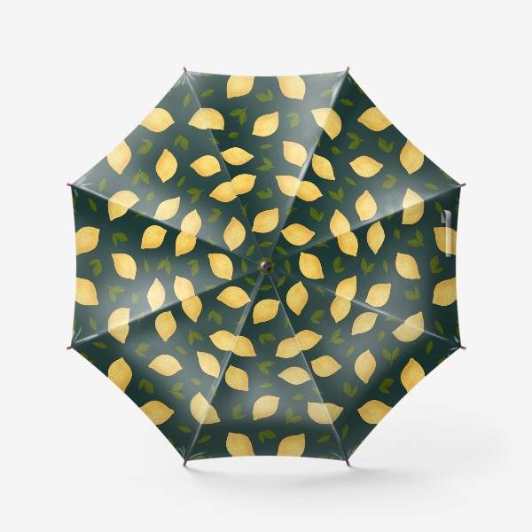 Зонт «Яркие лимоны на зелёном фоне Цитрусы и листья Лимонный принт Паттерн с лимонами»
