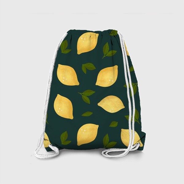 Рюкзак &laquo;Яркие лимоны на зелёном фоне Цитрусы и листья Лимонный принт Паттерн с лимонами&raquo;