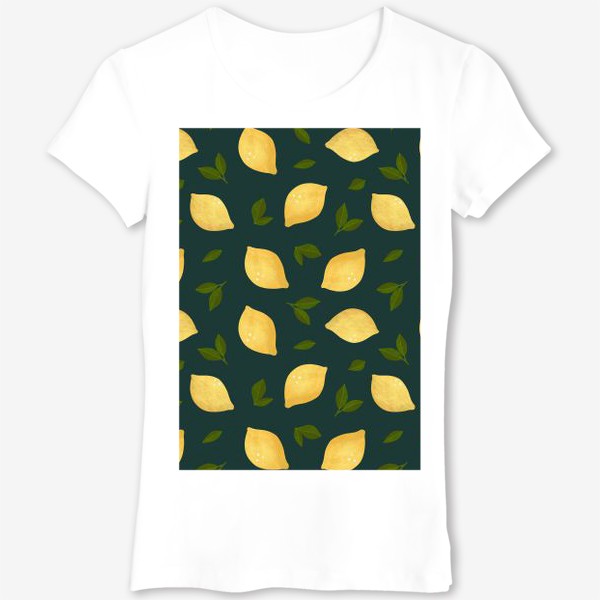 Футболка &laquo;Яркие лимоны на зелёном фоне Цитрусы и листья Лимонный принт Паттерн с лимонами&raquo;