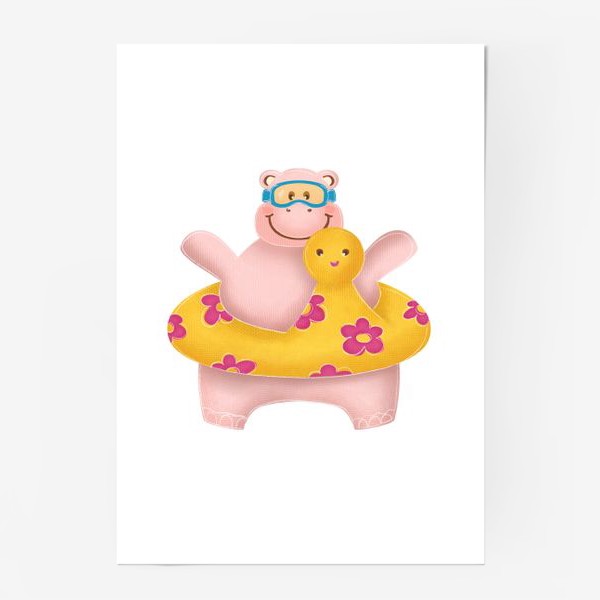 Постер «Розовый бегемот в надувном круге»