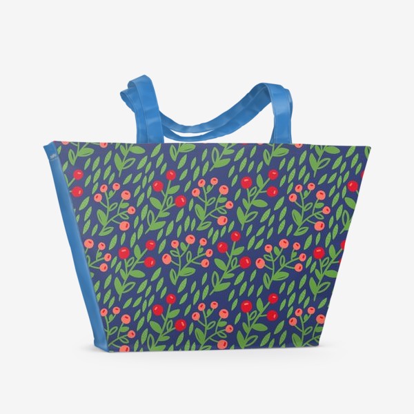 Пляжная сумка «Красные ягоды на зеленом мху»