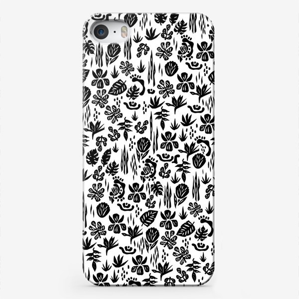 Чехол iPhone «Тропический линокат черно белый паттерн»