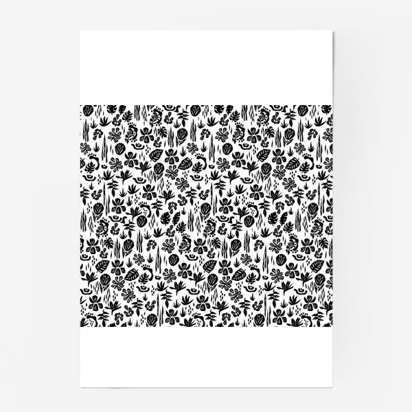 Постер «Тропический линокат черно белый паттерн»