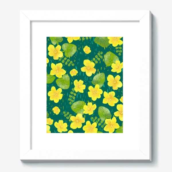 Картина «Калужница болотная. Весенний желтый цветок на зеленом фоне»