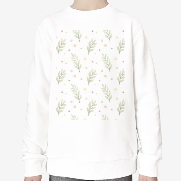 Свитшот &laquo;Акварельный нарисованный вручную бесшовный фон с нежными иллюстрациями простых растений, весенних цветов, веточек, точек&raquo;